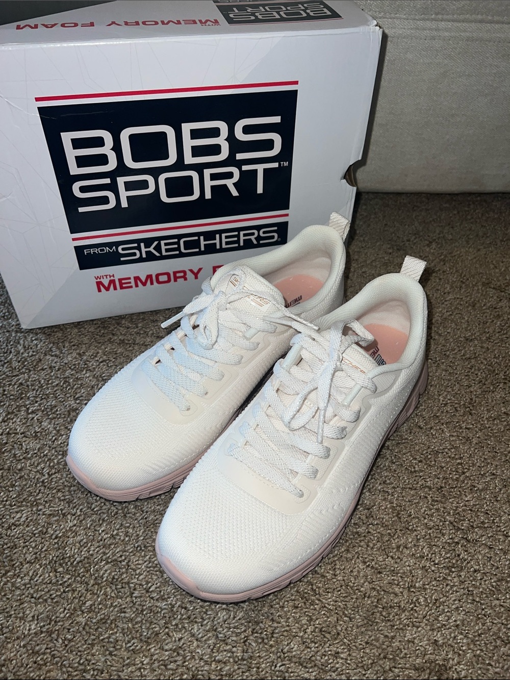 Skechers Women's White Athletic Sneakers with Light Pink Accents